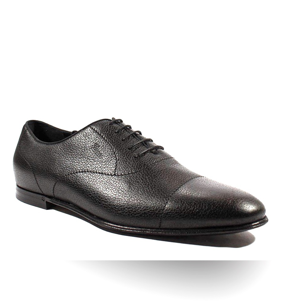 GUCCI MEN'S DESIGNER SHOES BLACK PEBBLED LACED LEATHER OXFORDS Ultralux - Picture 1 of 7
